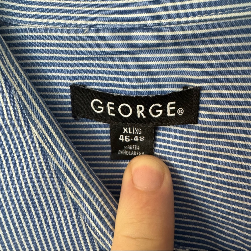 George Men’s Dress Shirt XL (46–48) Blue Pinstripe Long Sleeve Button-Up $15 - Picture 2 of 3